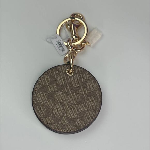 Coach Keychain Keyfob Signature CC Logo Mirror Khaki pink - Picture 2 of 5